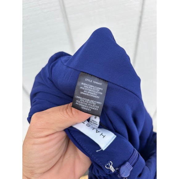 NWT Halston Fia‎ Halter Jersey Jumpsuit, Sapphire Blue, Formal Jumpsuit, Sz 8 - Picture 10 of 11